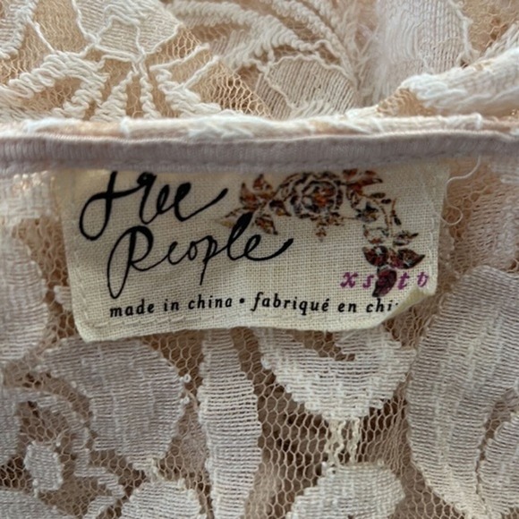 Free People Dress Womens XS Cream Miles Of Lace Sheer Lace Mini Neutral Feminine - Picture 5 of 7